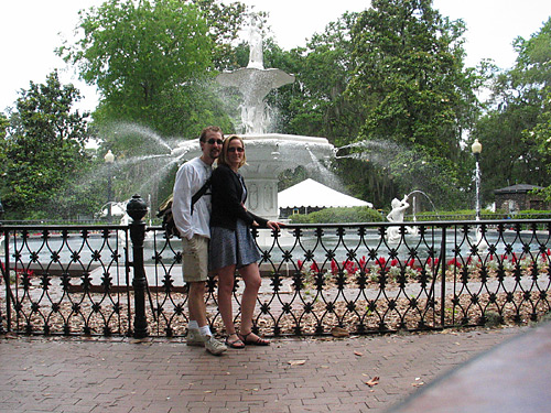 At the fountain.