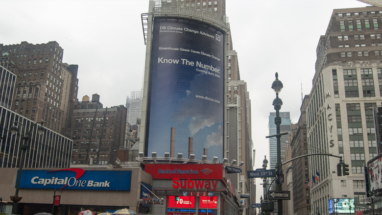 The teaser billboard was installed for several months at Seventh Avenue and 33rd Street in Manhattan.